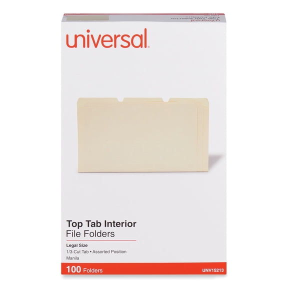 Universal UNV15213 1/3-Cut Tabs Interior File Folders - Legal Size, Manila (100/Box)