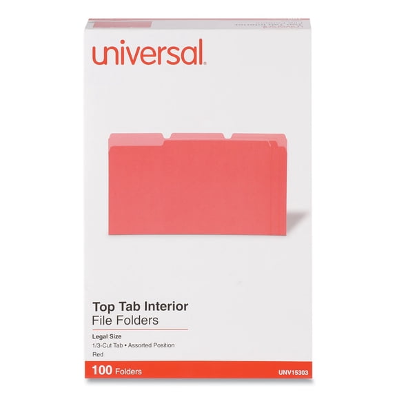 1/3-Cut Tabs, Interior File Folders - Legal Size, Red (100/Box)