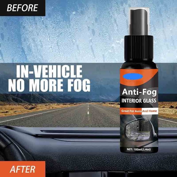 Interior Glass Defogger Spray Agent Microfiber Towel, 100ml Long-Lasting Anti-Fog Coating for Car Windshields Mirrors Windows, Clear Vision for Rainy Foggy Humid Days Daily Driving, Black