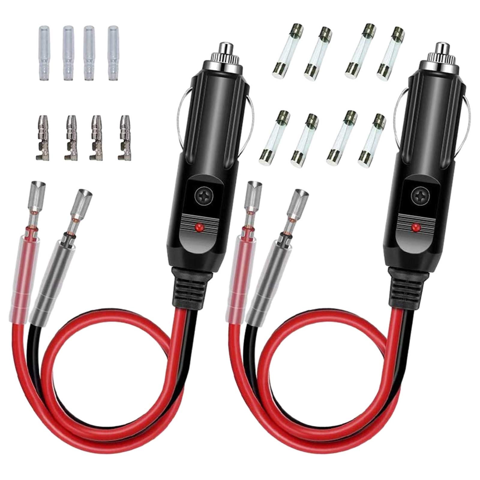 Interior Grain Pad 2PC 12V Fused Replacement Cigarettelighter Male Plug With LED Light &1FT