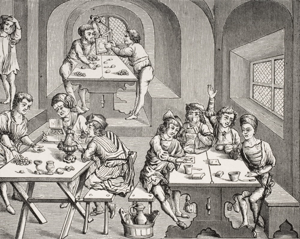 Interior Of An Hostelry 19Th Century Reproduction Of A Woodcut In A Folio Edition Of Virgil Published In Lyons 1517 Canvas Art - Ken Welsh Design Pics (17 x 13)