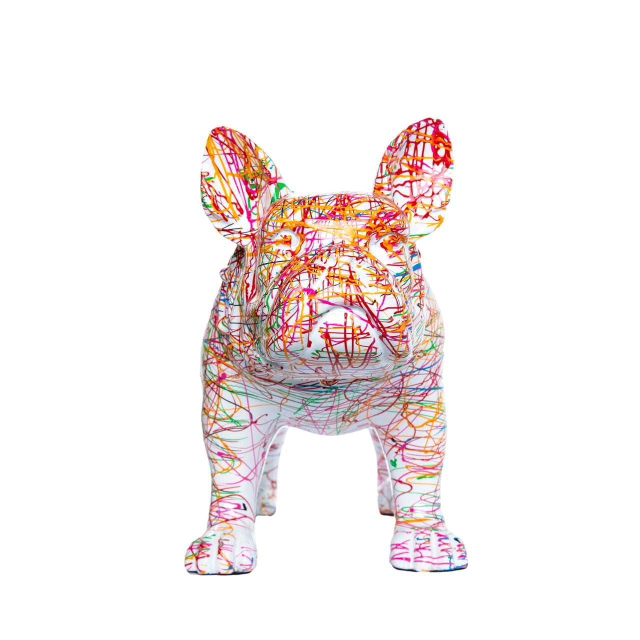 Multicolor Resin Expressionist Standing Bulldog Sculpture