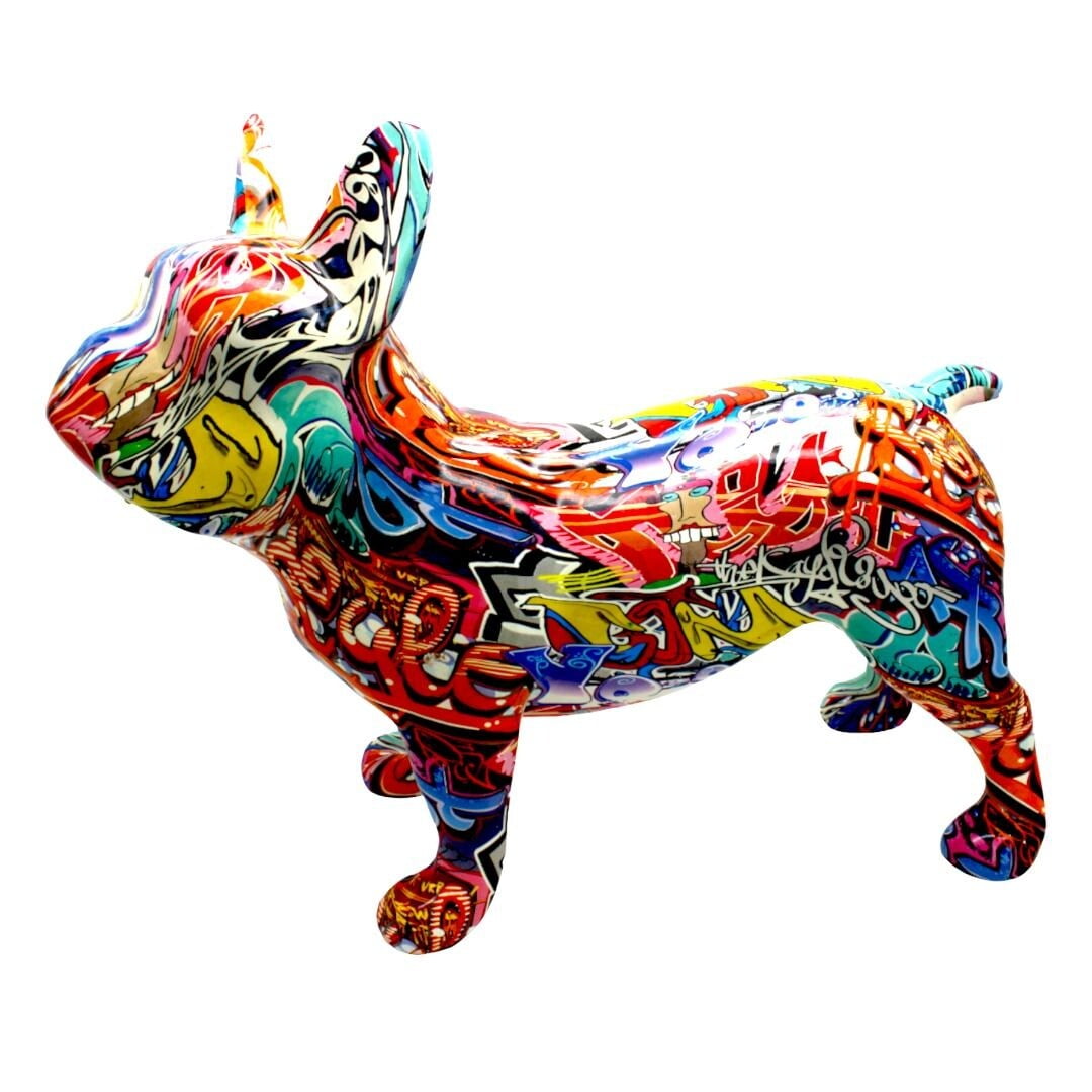 Colorful Resin Street Art Pup Figurine, 17.5" Long