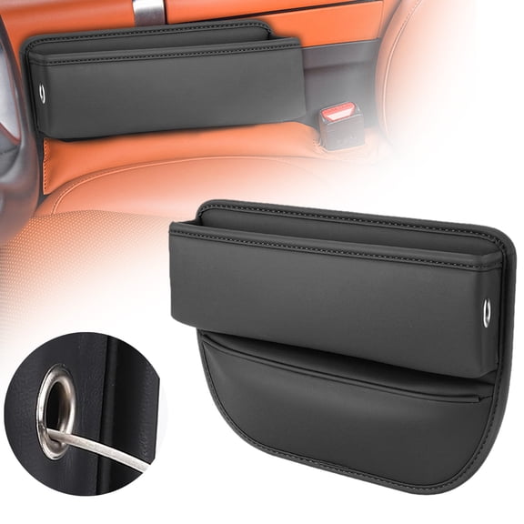 Interior Led Lights Leather Car Seat Organizer - Adjustable Front Seat Filler Storage Box For Phones Glasses Keys Cards, Universal Fit For Most Vehicles Pu 11.8"*7.9"*3"