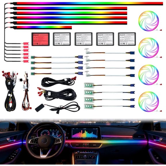 Interior Lighting, 22-in-1 128 Colorful LED Fiber Optic Strips, Decorative Ambient Lighting with -synced Rhythm, app Control, RGB neon Lighting for