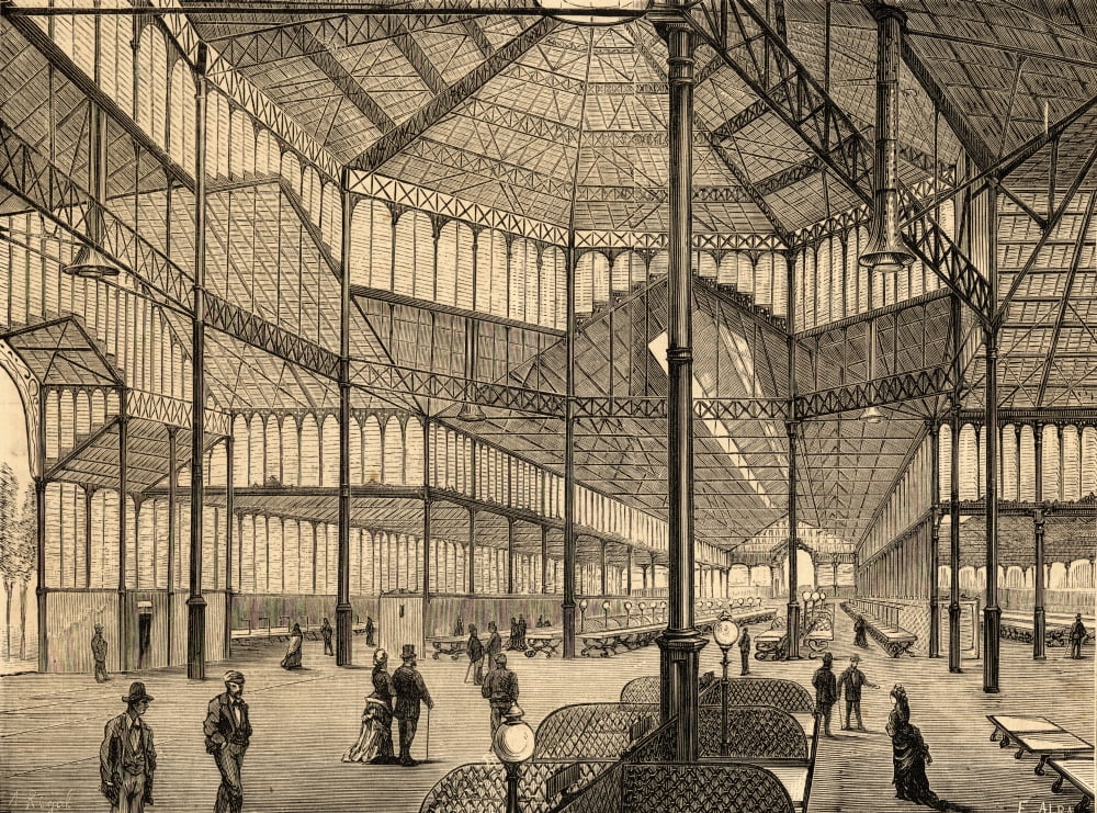 Interior Of New Borne Market Barcelona Spain On Its Inauguration 28 November 1908 Drawing By DA Rigalt Engraved By E Alba Canvas Art - Ken Welsh Design Pics (34 x 26)