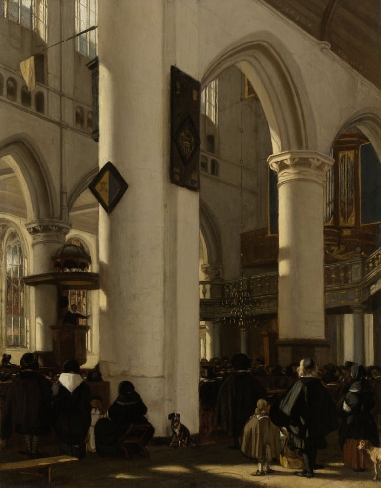 Interior Of Gothic Protestant Church During A Service Canvas Art - (18 x 24)