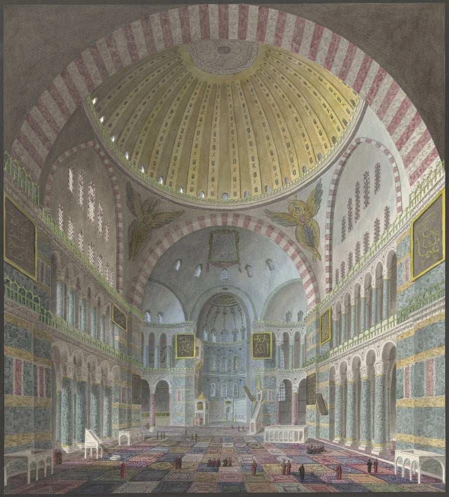 Interior Of Hagia Sophia With Kneeling And Walking Turks Canvas Art -  (24 x 36)