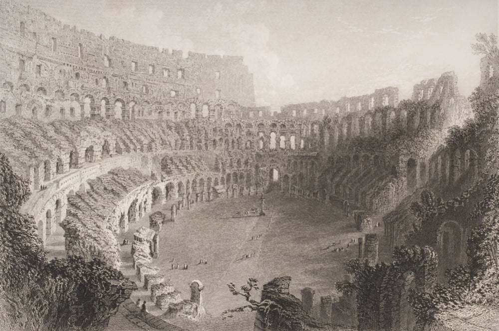 Interior Of The Colosseum Rome Italy Engraved By E Roberts Canvas Art - Ken Welsh Design Pics (36 x 24)