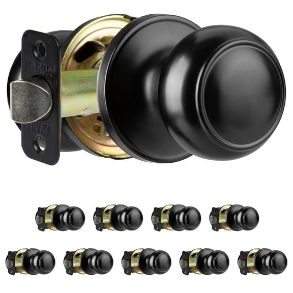 Ilyapa Passage Door Knobs, Colonial Style Closet Door Handle Matte Black Bedroom Inside Knobs Interior Hall Non Locking Indoor Doorknob, 10 Pack