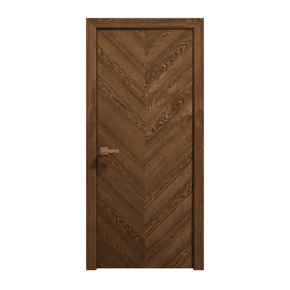 Interior Solid French Door 28 x 84 inches | Ego 5005 Cognac Oak | Single Regular Panel Frame Handle | Bathroom Bedroom Modern Doors