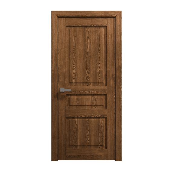 Interior Solid French Door 28 x 84 inches | Ego 5012 Cognac Oak | Single Regular Panel Frame Handle | Bathroom Bedroom Modern Doors