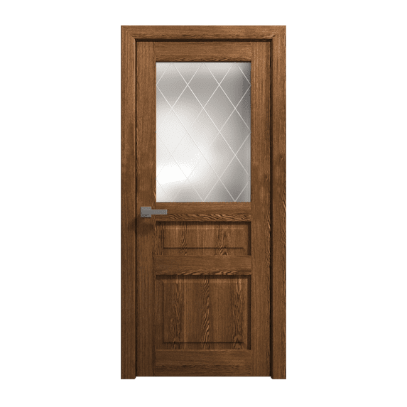 Interior Solid French Door 30 x 80 inches | Ego 5011 Cognac Oak | Single Regular Panel Frame Handle | Bathroom Bedroom Modern Doors