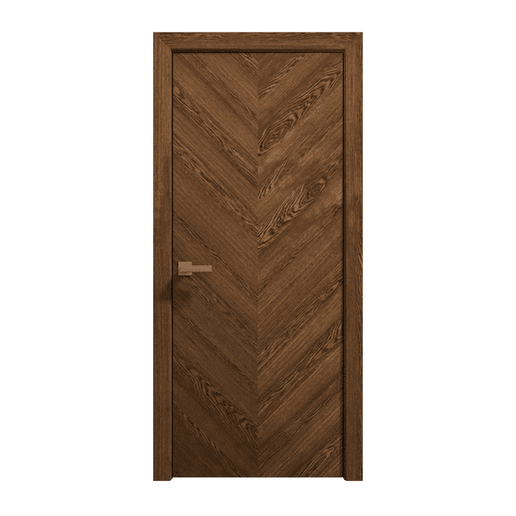 Interior Solid French Door 32 x 80 inches | Ego 5005 Cognac Oak | Single Regular Panel Frame Handle | Bathroom Bedroom Modern Doors