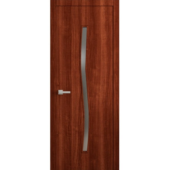 Interior Solid French Door 36 x 80 in - LUNO 2003 Walnut - Single Regular Panel Frame Handle - Bathroom Bedroom Modern Doors