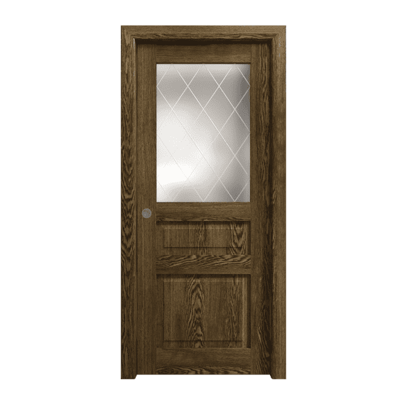 Interior Solid French Door 36 x 84 inches | Ego 5011 Marble Oak | Single Regular Panel Frame Handle | Bathroom Bedroom Modern Doors