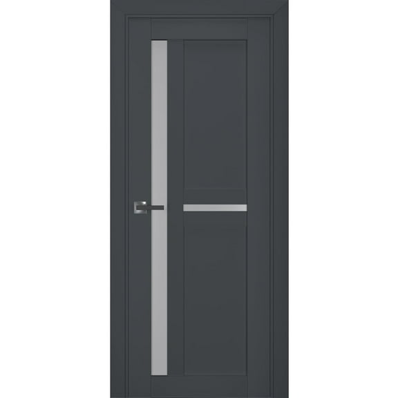 Interior Solid French Door Frosted Glass | Veregio 7288 Antracite | Single Regular Panel Frame Trims Handle | Bathroom Bedroom Sturdy Doors -24" x 96"