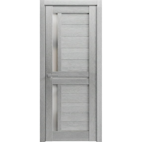 Interior Solid French Door Frosted Glass | Veregio 7288 Light Grey Oak | Single Regular Panel Frame Trims Handle | Bathroom Bedroom Sturdy Doors -28" x 84"