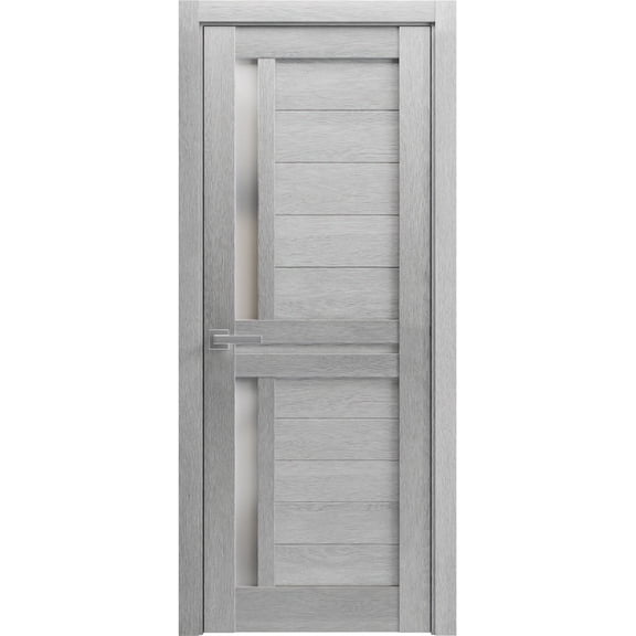 Interior Solid French Door Frosted Glass | Veregio 7288 Light Grey Oak | Single Regular Panel Frame Trims Handle | Bathroom Bedroom Sturdy Doors -28" x 96"