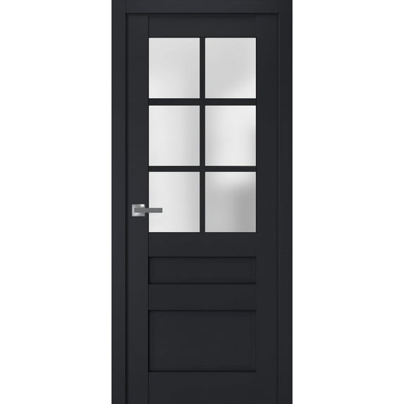 Interior Solid French Door Frosted Glass | Veregio 7339 Antracite | Single Regular Panel Frame Trims Handle | Bathroom Bedroom Sturdy Doors -36" x 96"