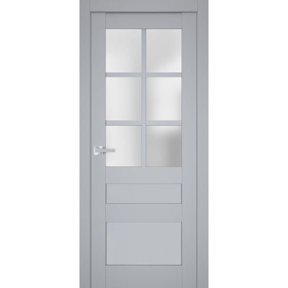 Interior Solid French Door Frosted Glass | Veregio 7339 Matte Grey | Single Regular Panel Frame Trims Handle | Bathroom Bedroom Sturdy Doors -30" x 84"