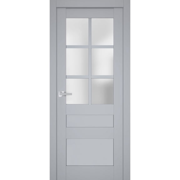 Interior Solid French Door Frosted Glass | Veregio 7339 Matte Grey | Single Regular Panel Frame Trims Handle | Bathroom Bedroom Sturdy Doors -32" x 84"