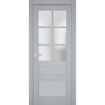 Interior Solid French Door Frosted Glass | Veregio 7339 Matte Grey | Single Regular Panel Frame Trims Handle | Bathroom Bedroom Sturdy Doors -36" x 84"