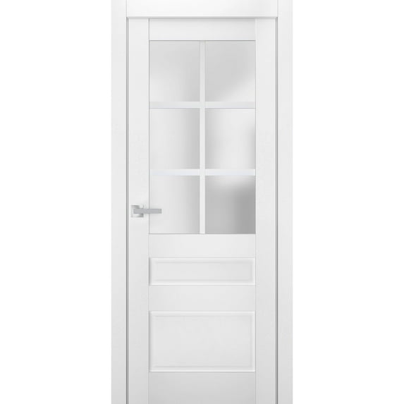 Interior Solid French Door Frosted Glass | Veregio 7339 White Silk | Single Regular Panel Frame Trims Handle | Bathroom Bedroom Sturdy Doors -28" x 80"