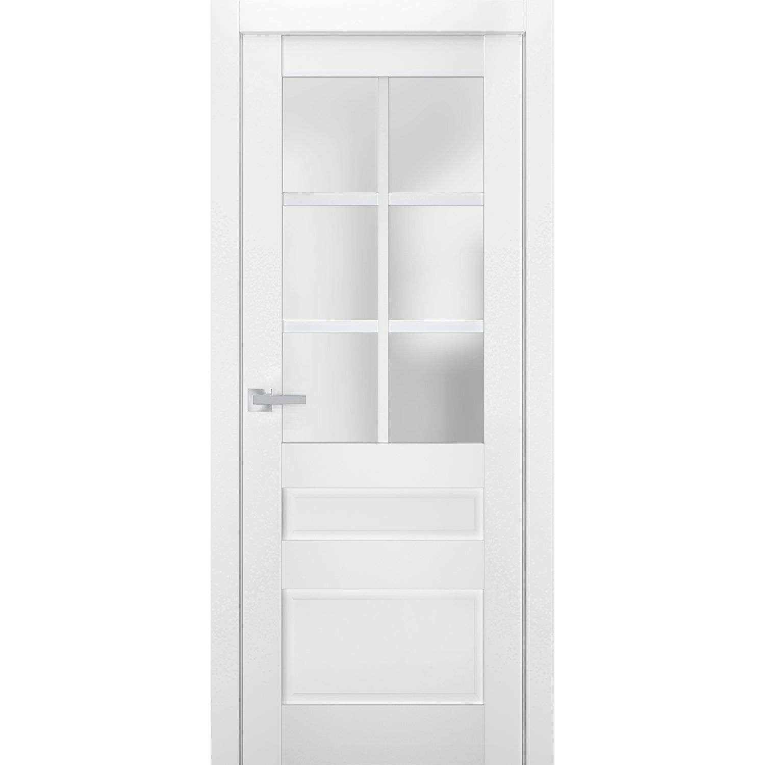 Interior Solid French Door Frosted Glass | Veregio 7339 White Silk | Single Regular Panel Frame Trims Handle | Bathroom Bedroom Sturdy Doors -36" x 84"