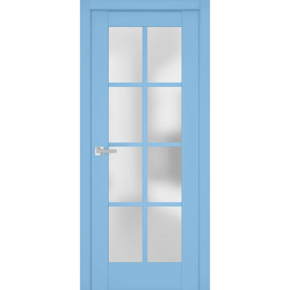 Interior Solid French Door Frosted Glass | Veregio 7412 Aquamarine | Single Regular Panel Frame Trims Handle | Bathroom Bedroom Sturdy Doors -32" x 80"