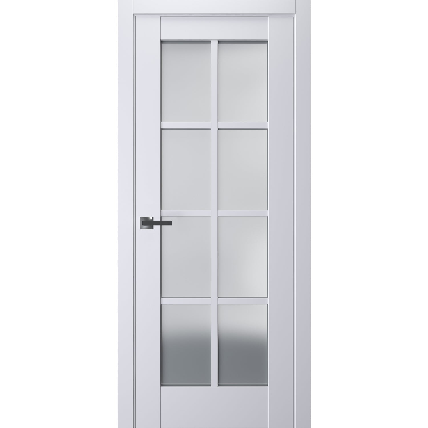 Interior Solid French Door Frosted Glass | Veregio 7412 White Silk | Single Regular Panel Frame Trims Handle | Bathroom Bedroom Sturdy Doors -36" x 84"