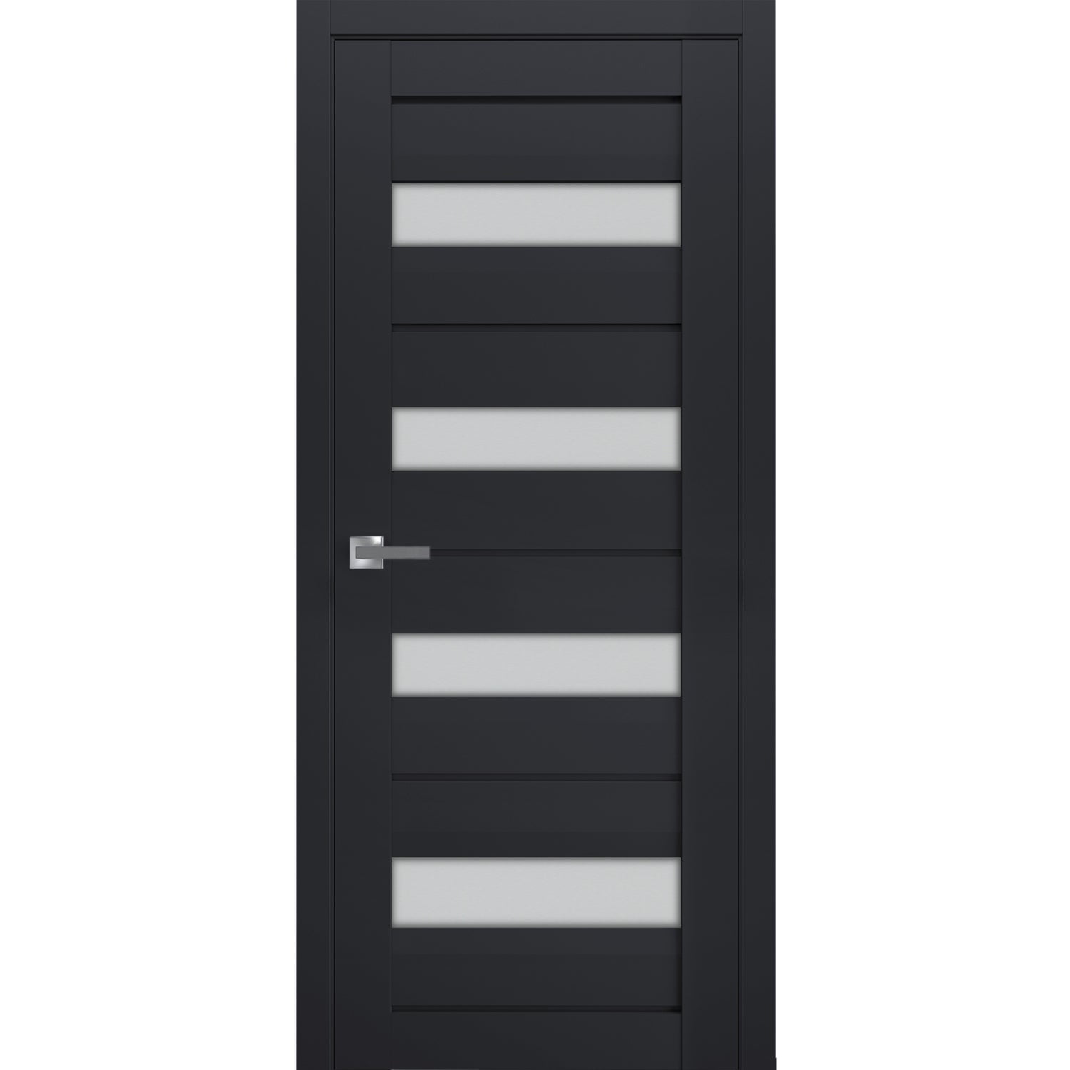Interior Solid French Door Frosted Glass | Veregio 7455 Antracite | Single Regular Panel Frame Trims Handle | Bathroom Bedroom Sturdy Doors -36" x 84"