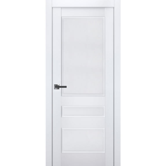 Interior Solid French Door | Veregio 7411 White Silk | Single Regular Panel Frame Trims Handle | Bathroom Bedroom Sturdy Doors -28" x 80"