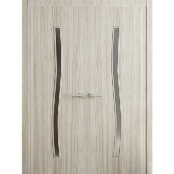 Interior Solid French Double Doors 36 x 80 in - LUNO 2003 Oak - Wood Interior Solid Panel Frame - Closet Bedroom Modern Doors