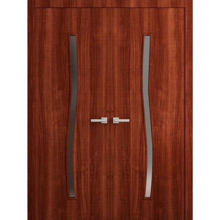 Interior Solid French Double Doors 36 x 80 in - LUNO 2003 Walnut - Wood Interior Solid Panel Frame - Closet Bedroom Modern Doors