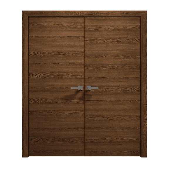 Interior Solid French Double Doors 36 x 80 inches | Ego 5000 Cognac Oak | Wood Interior Solid Panel Frame | Closet Bedroom Modern Doors