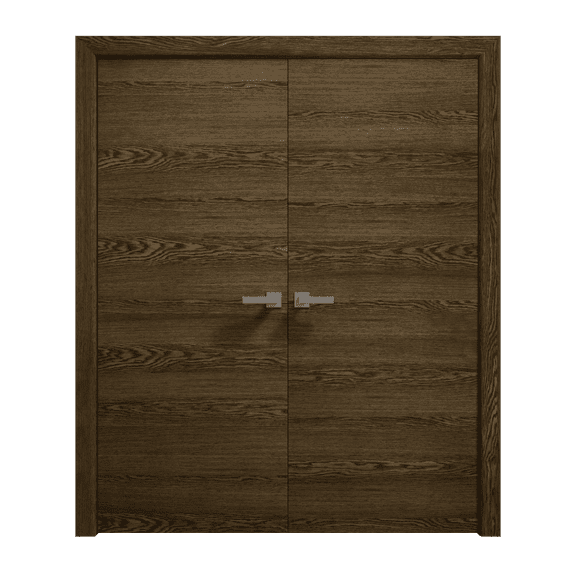 Interior Solid French Double Doors 36 x 80 inches | Ego 5000 Marble Oak | Wood Interior Solid Panel Frame | Closet Bedroom Modern Doors