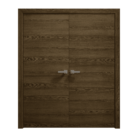 Interior Solid French Double Doors 36 x 80 inches | Ego 5000 Marble Oak | Wood Interior Solid Panel Frame | Closet Bedroom Modern Doors