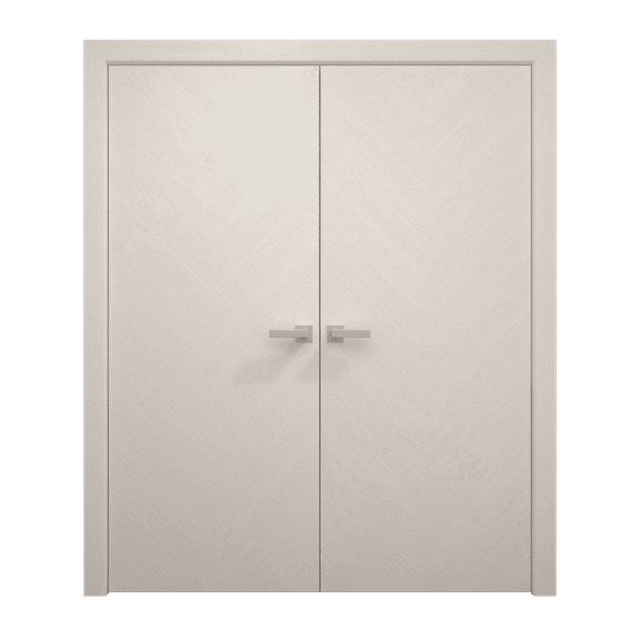 Interior Solid French Double Doors 36 x 80 inches | Ego 5005 Painted White Oak | Wood Interior Solid Panel Frame | Closet Bedroom Modern Doors
