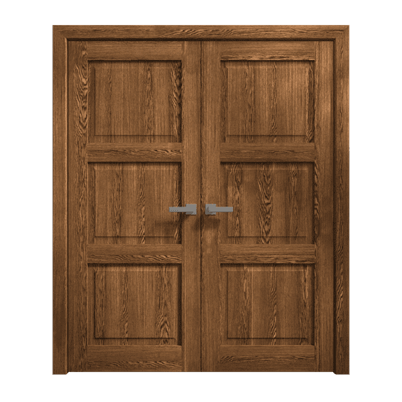 Interior Solid French Double Doors 36 x 80 inches | Ego 5010 Cognac Oak | Wood Interior Solid Panel Frame | Closet Bedroom Modern Doors