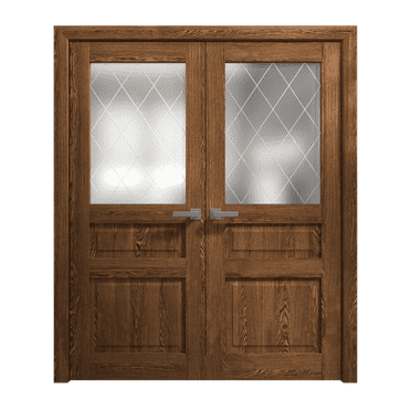Interior Solid French Double Doors 36 x 80 inches | Ego 5011 Cognac Oak | Wood Interior Solid Panel Frame | Closet Bedroom Modern Doors