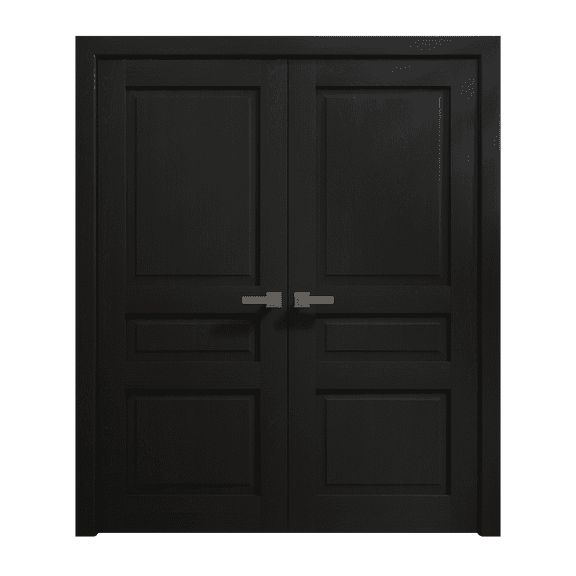 Interior Solid French Double Doors 36 x 80 inches | Ego 5012 Painted Black Oak | Wood Interior Solid Panel Frame | Closet Bedroom Modern Doors