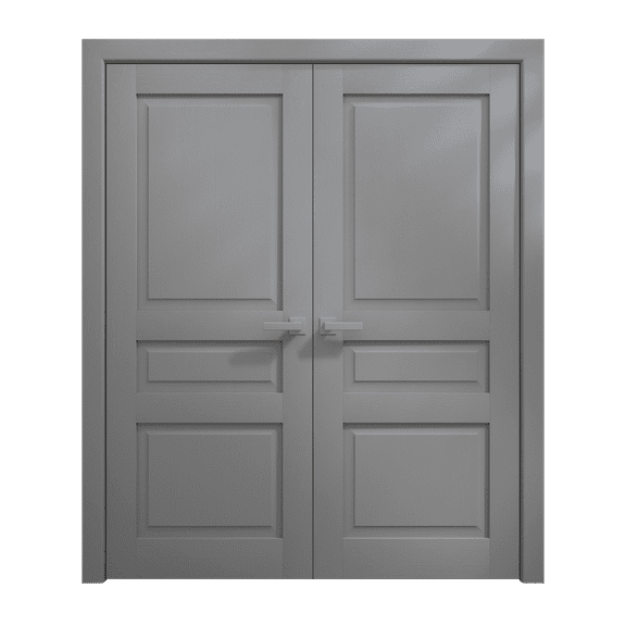 Interior Solid French Double Doors 36 x 80 inches | Ego 5012 Painted Grey Oak | Wood Interior Solid Panel Frame | Closet Bedroom Modern Doors