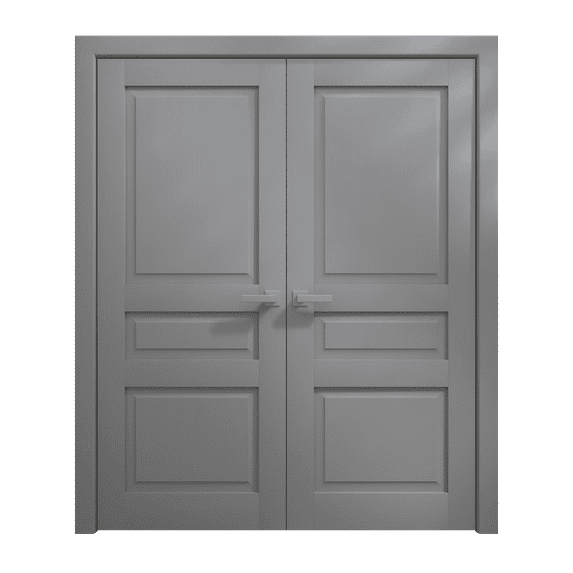 Interior Solid French Double Doors 36 x 80 inches | Ego 5012 Painted Grey Oak | Wood Interior Solid Panel Frame | Closet Bedroom Modern Doors