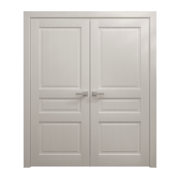 Interior Solid French Double Doors 36 x 80 inches | Ego 5012 Painted White Oak | Wood Interior Solid Panel Frame | Closet Bedroom Modern Doors