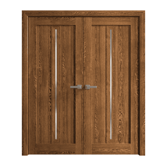 Interior Solid French Double Doors 36 x 80 inches | Ego 5014 Cognac Oak | Wood Interior Solid Panel Frame | Closet Bedroom Modern Doors