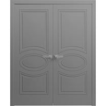 Interior Solid French Double Doors 36 x 80 inches / Mela 7001 Painted Grey / Wood Interior Solid Panel Frame / Closet Bedroom Modern Doors