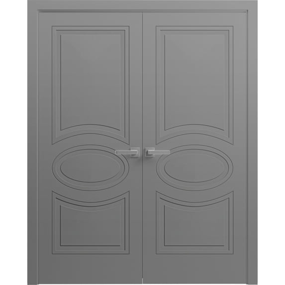 Interior Solid French Double Doors 36 x 80 inches / Mela 7001 Painted Grey / Wood Interior Solid Panel Frame / Closet Bedroom Modern Doors