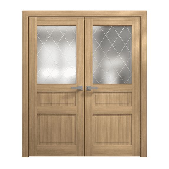 Interior Solid French Double Doors 36 x 84 inches | Ego 5011 Natural Oak | Wood Interior Solid Panel Frame | Closet Bedroom Modern Doors