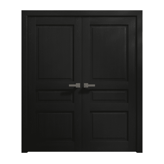 Interior Solid French Double Doors 36 x 84 inches | Ego 5012 Painted Black Oak | Wood Interior Solid Panel Frame | Closet Bedroom Modern Doors